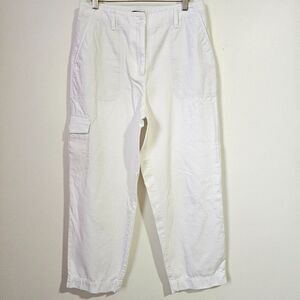 EUC TALBOTS WHITE SUPERSOFT CARGO PANT LINEN BLEND SIZE 8 WOMENS